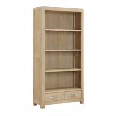 AM Tennessee Washed Oak High Bookcase With 2 Drawer